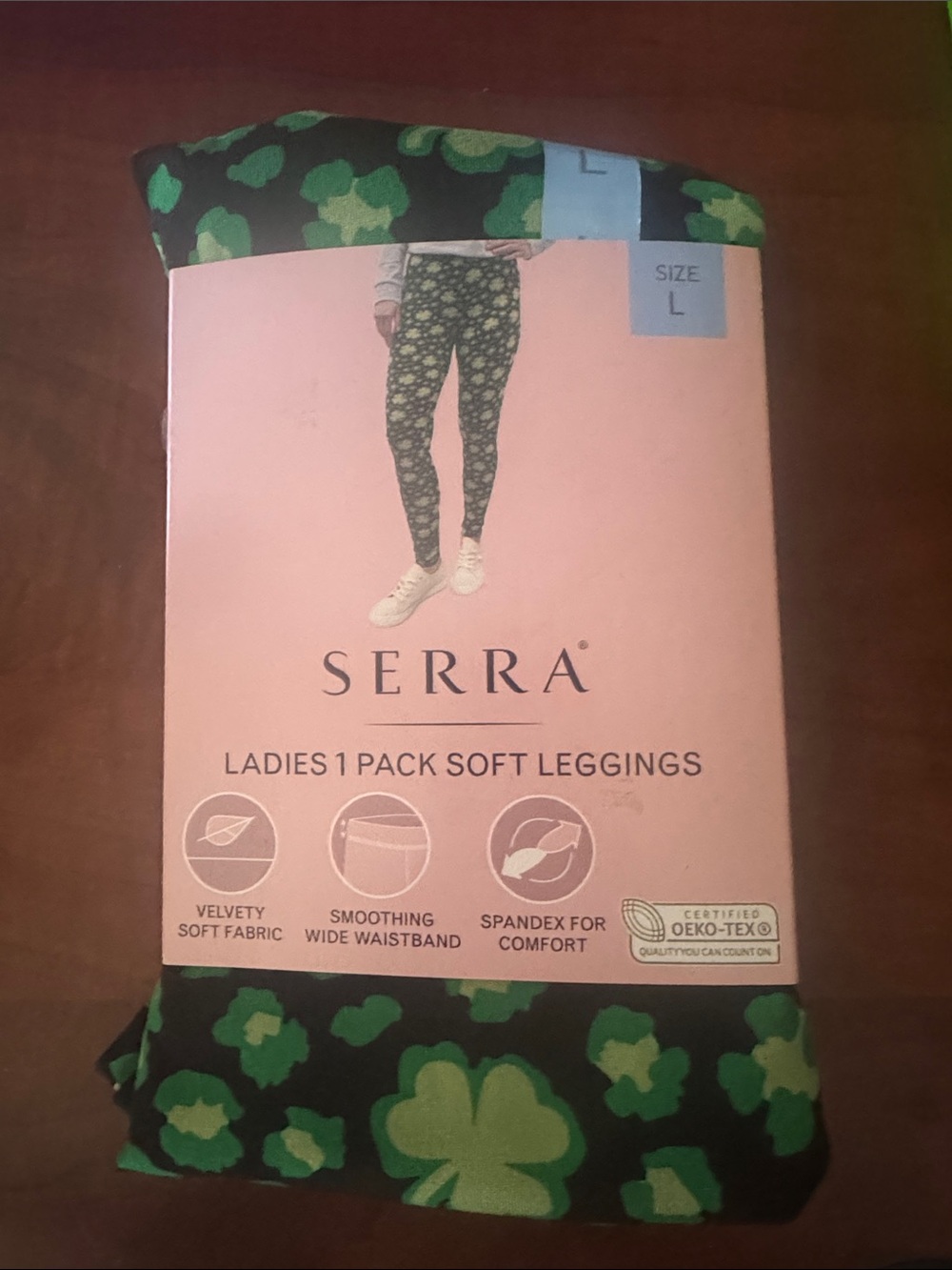 Serra Ladies Soft Leggings - Black with shamrocks Irish St Patrick’s Day Large